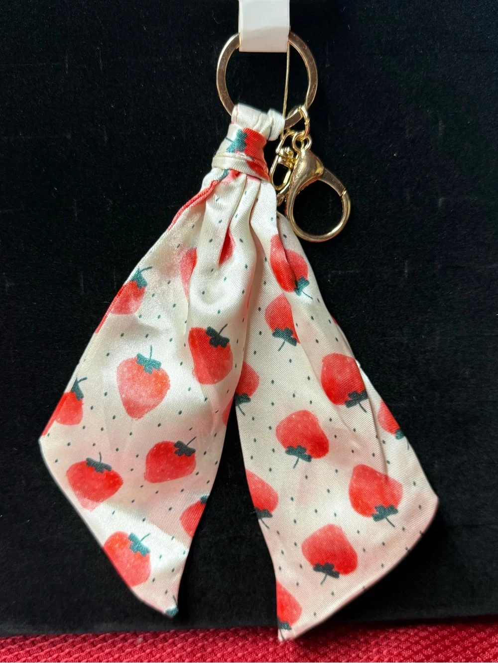 NWT Strawberry Print Scarf Keychain - Bag Charm